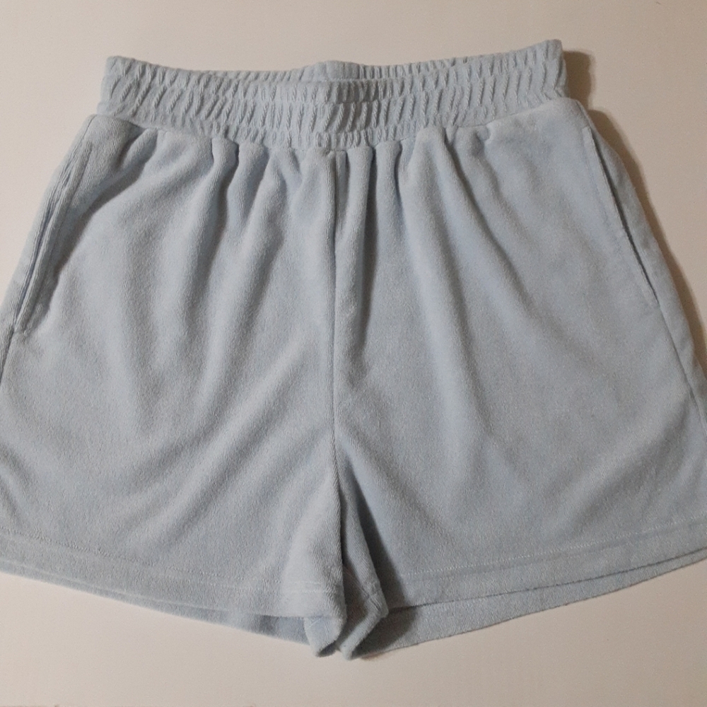 Gold Hinge Boutique womens size L high waist pull on terrycloth blue shorts